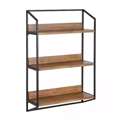 Sale Kirklands Home Black Metal & Rustic Wood Tiered Wall Shelf