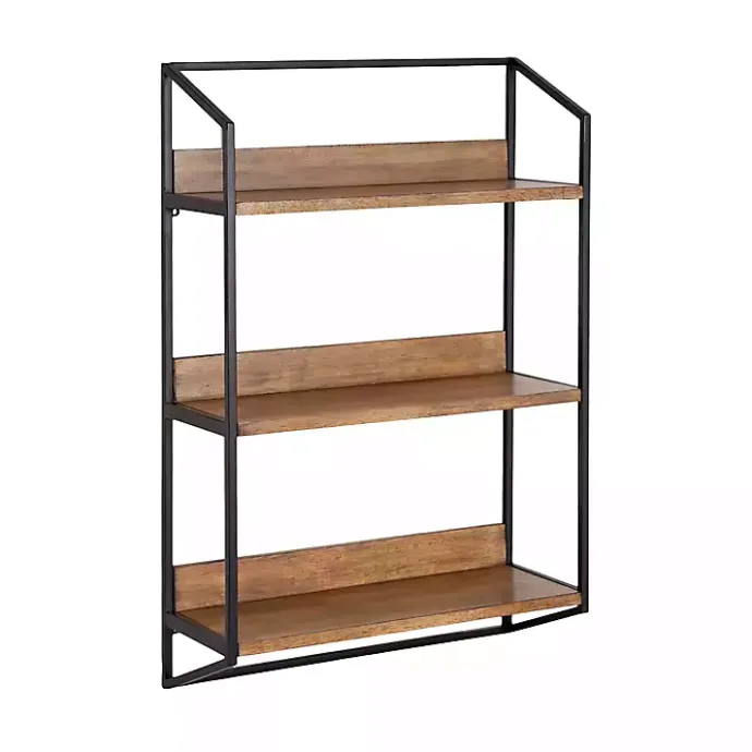 Sale Kirklands Home Black Metal & Rustic Wood Tiered Wall Shelf
