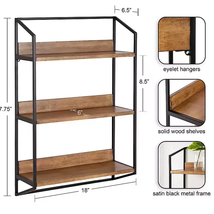 Sale Kirklands Home Black Metal & Rustic Wood Tiered Wall Shelf