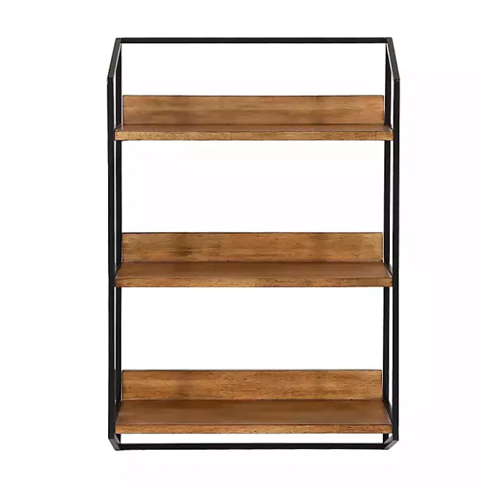 Sale Kirklands Home Black Metal & Rustic Wood Tiered Wall Shelf