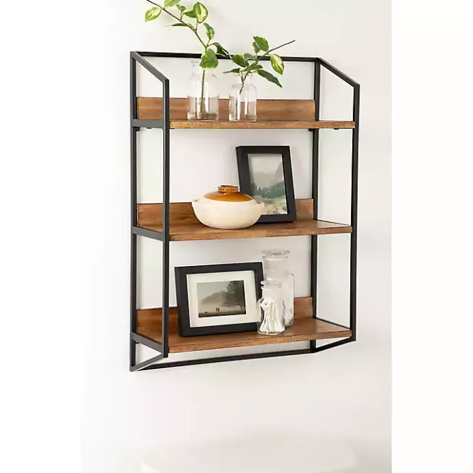 Sale Kirklands Home Black Metal & Rustic Wood Tiered Wall Shelf