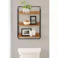 Sale Kirklands Home Black Metal & Rustic Wood Tiered Wall Shelf