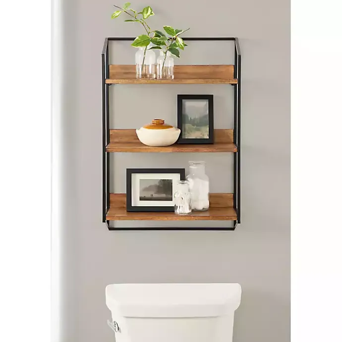 Sale Kirklands Home Black Metal & Rustic Wood Tiered Wall Shelf