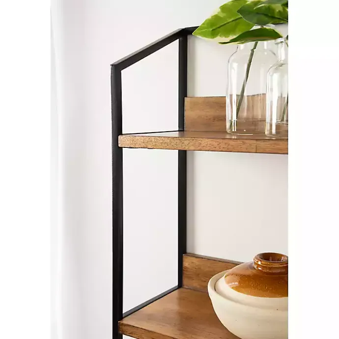 Sale Kirklands Home Black Metal & Rustic Wood Tiered Wall Shelf