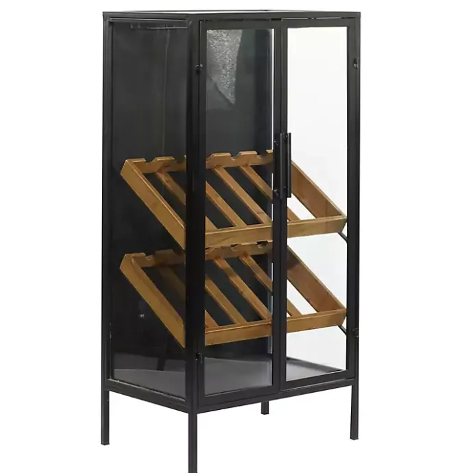 Clearance Kirklands Home Black Metal and Brown Wood Standing Wine Rack