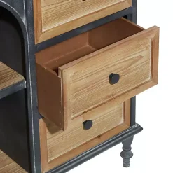 Kirklands Home Black Metal and Brown Wood Storage Cabinet