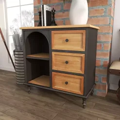 Kirklands Home Black Metal and Brown Wood Storage Cabinet