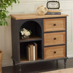 Kirklands Home Black Metal and Brown Wood Storage Cabinet