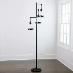 Clearance Kirklands Home Black Metal and Glass Globe 3-Arm Floor Lamp Clear