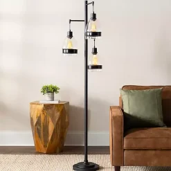 Clearance Kirklands Home Black Metal and Glass Globe 3-Arm Floor Lamp Clear