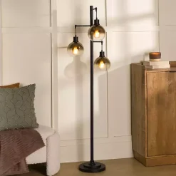 Outlet Kirklands Home Black Metal and Glass 3-Arm Floor Lamp Gold