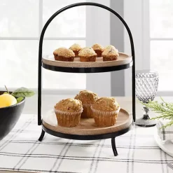 Clearance Kirklands Home Black Metal and Natural Wood 2-Tier Server