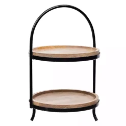 Clearance Kirklands Home Black Metal and Natural Wood 2-Tier Server