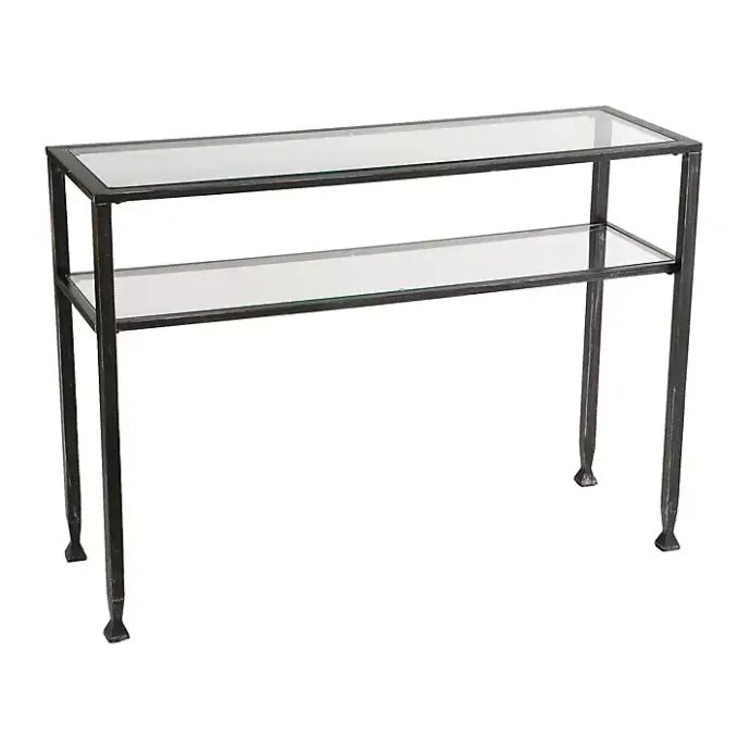 Kirklands Home Metal and Tempered Glass Console Table Black