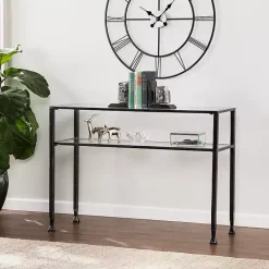 Kirklands Home Metal and Tempered Glass Console Table Black
