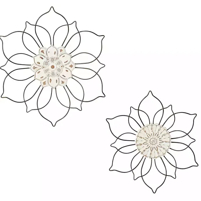 Clearance Kirklands Home Black Metal and Wood Floral Wall Plaques, Set of 2