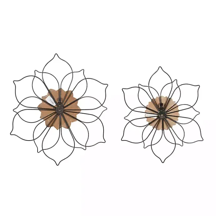 Clearance Kirklands Home Black Metal and Wood Floral Wall Plaques, Set of 2