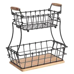 New Kirklands Home Black Metal and Wood Stackable Kitchen Baskets