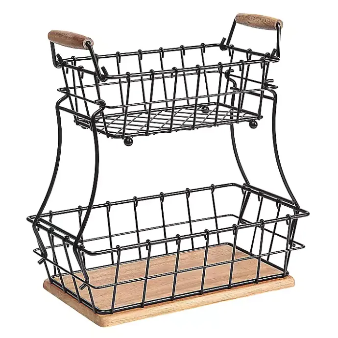 New Kirklands Home Black Metal and Wood Stackable Kitchen Baskets