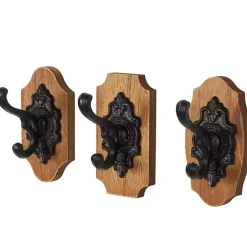 Kirklands Home Black Metal and Wood Wall Hooks, Set of 3