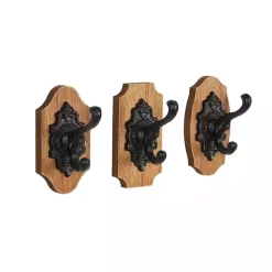 Kirklands Home Black Metal and Wood Wall Hooks, Set of 3