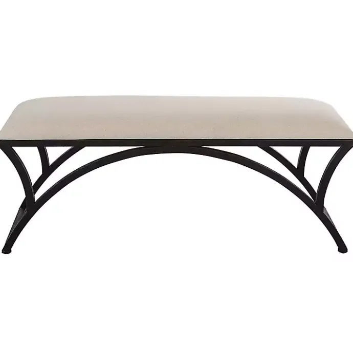 Online Kirklands Home Black Metal Arched Frame Upholstered Bench Ivory