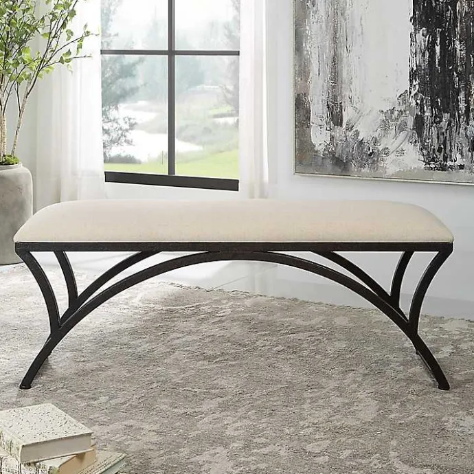 Online Kirklands Home Black Metal Arched Frame Upholstered Bench Ivory