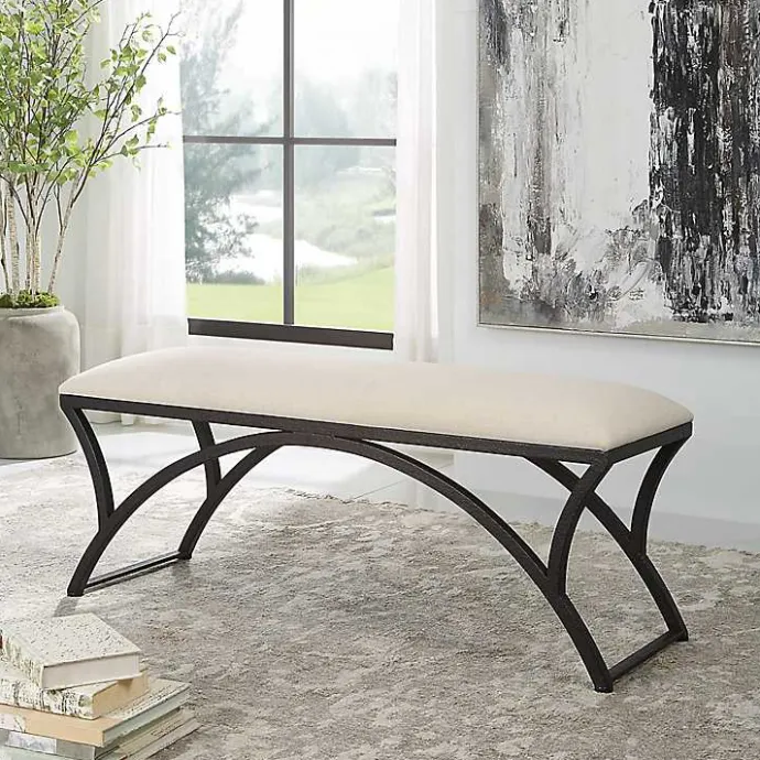 Online Kirklands Home Black Metal Arched Frame Upholstered Bench Ivory