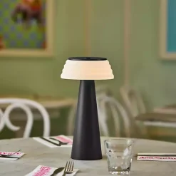 Online Kirklands Home Metal Cordless Lamp with White Ribbed Shade Black