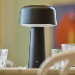 New Kirklands Home Metal Dome Frosted Light Cordless Table Lamp Black