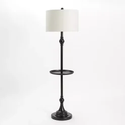 Best Kirklands Home Black Metal Floor Lamp with Round Tray White