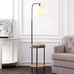 Online Kirklands Home Black Metal Floor Lamp with Wood Shelves White