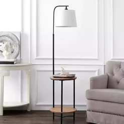 Online Kirklands Home Black Metal Floor Lamp with Wood Shelves White