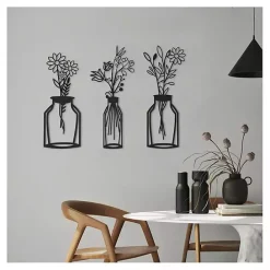 Hot Kirklands Home Metal Floral Vase Wall Plaques, Set of 3 Black