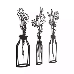 Hot Kirklands Home Metal Floral Vase Wall Plaques, Set of 3 Black