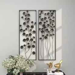 Outlet Kirklands Home Metal Floral Wall Plaques, Set of 2 Black