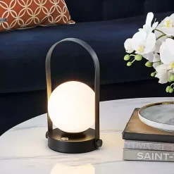 Best Kirklands Home Black Metal Glass Globe Cordless Table Lamp White
