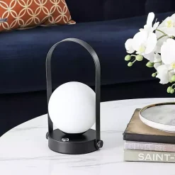 Best Kirklands Home Black Metal Glass Globe Cordless Table Lamp White