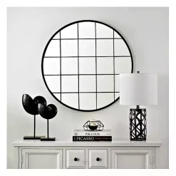 Kirklands Home Black Metal Grid Frame Round Wall Mirror