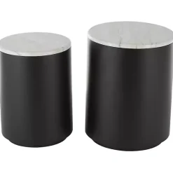 New Kirklands Home Black Metal Marble Nesting Accent Tables, Set of 2 White