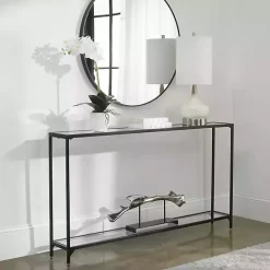 Online Kirklands Home Black Metal Mirrored Top Console Table