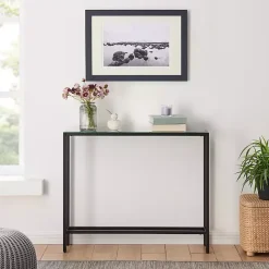 New Kirklands Home Metal Mirrored Top Slim Console Table Black