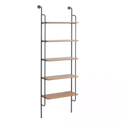 Outlet Kirklands Home Black Metal Pipe Frame Brown Wood Wall Shelf