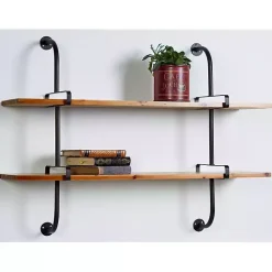 Online Kirklands Home Black Metal Pipe Two-Tier Wall Mounted Shelf