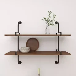 Online Kirklands Home Black Metal Pipe Two-Tier Wall Mounted Shelf