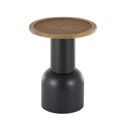Best Kirklands Home Black Metal Rattan Pedestal Accent Table, 16 in. Brown
