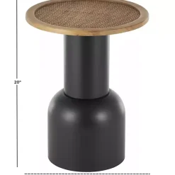 Best Kirklands Home Black Metal Rattan Pedestal Accent Table, 16 in. Brown