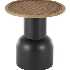 Online Kirklands Home Black Metal Rattan Pedestal Accent Table, 19 in. Brown