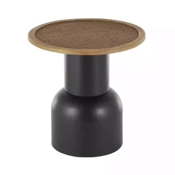 Online Kirklands Home Black Metal Rattan Pedestal Accent Table, 19 in. Brown