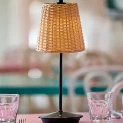 Clearance Kirklands Home Metal Rattan Shade Cordless Table Lamp Black